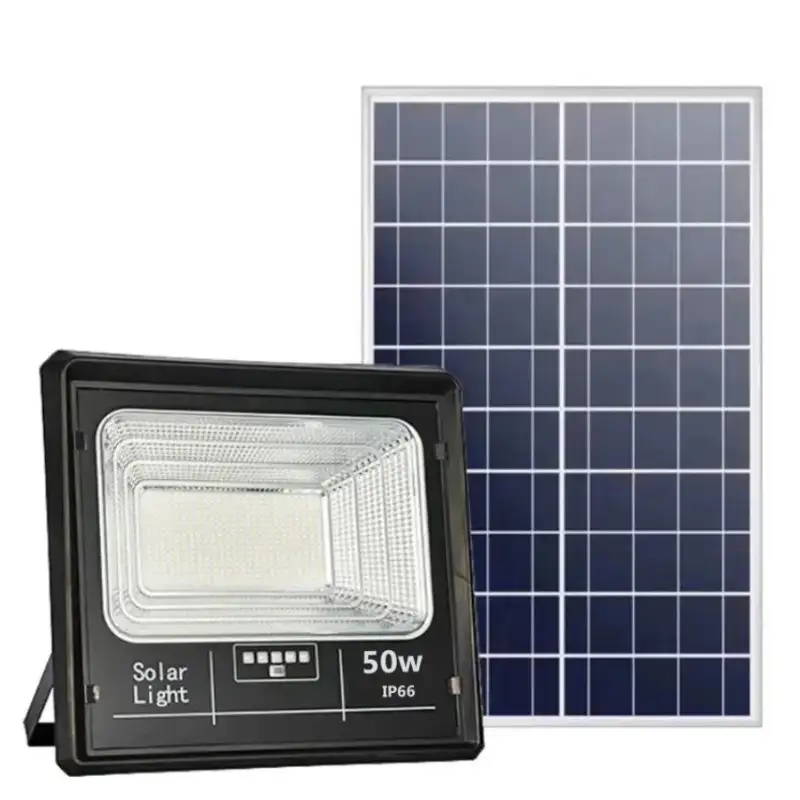 Set 2 x Proiector cu panou solar Jortan 50w, telecomanda, indicator baterie, 6500k, IP66