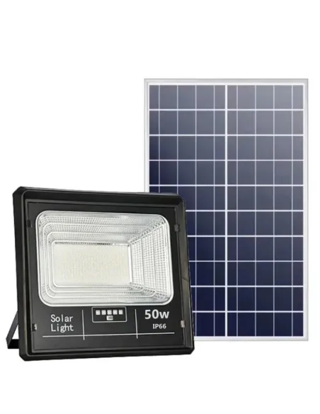 Set 2 x Proiector cu panou solar Jortan 50w, telecomanda, indicator baterie, 6500k, IP66