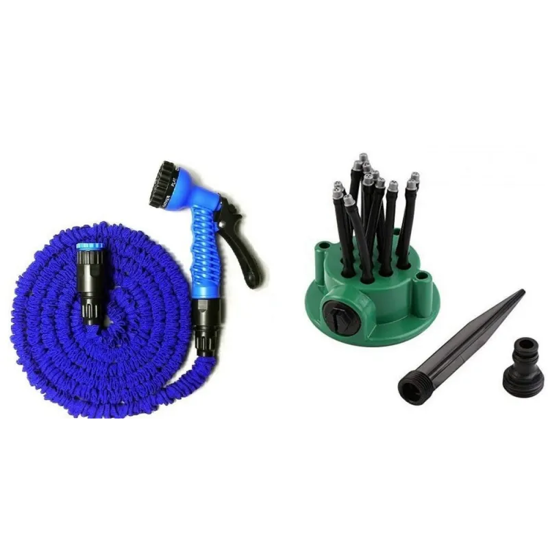 Set Furtun de gradina extensibil 60 m cu dispozitiv pentru pulverizarea apei + aspersor de stropit cu 12 duze