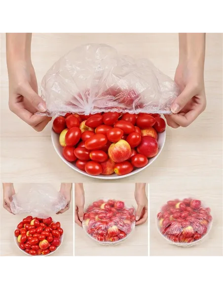 Folie alimentara cu elastic pentru Boluri si Alimente, 8 - 20 cm, Transparente din PVC cu Elastic, Universale 100 buc