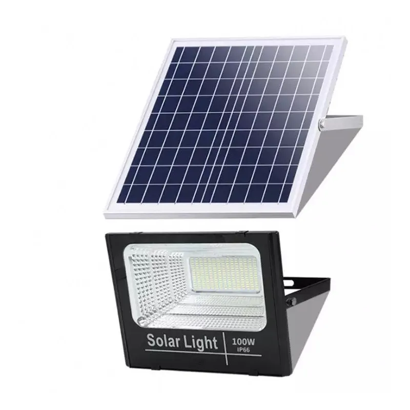 Set 2 x Proiector 100w cu panou solar Jortan , 6500k, IP66, telecomanda, indicator baterie
