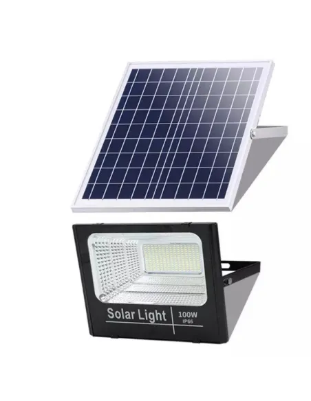 Set 2 x Proiector 100w cu panou solar Jortan , 6500k, IP66, telecomanda, indicator baterie