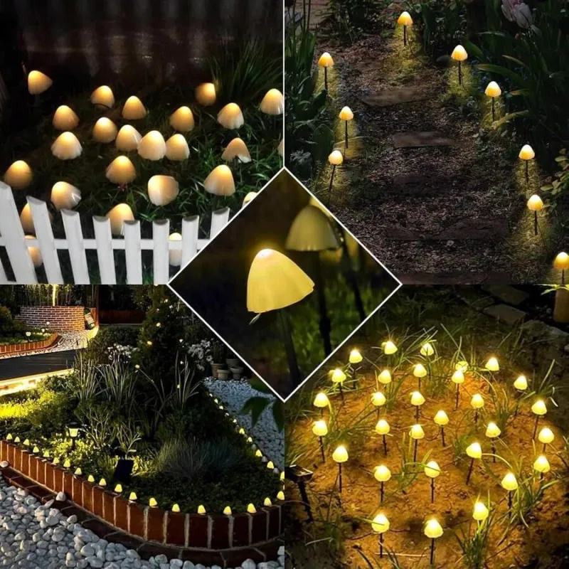 Decoratiune solara cu  30 de  ciupercute led -alb cald