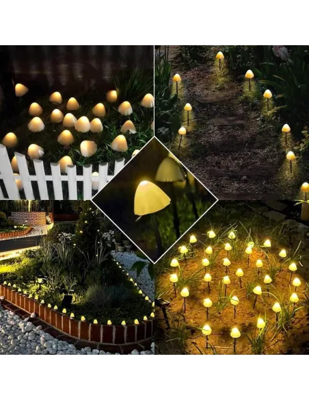 Decoratiune solara cu  30 de  ciupercute led -alb cald