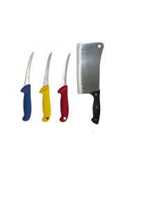 Set 3 Cuțite Profesionale din Oțel + Satar macelarie 35cm, otel inoxidabil maner negru