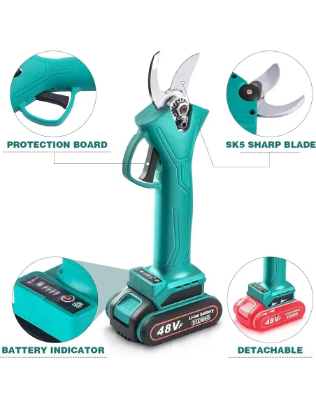 Foarfeca de gradina cu 2 acumulatori, pentru crengi si vita de vie,48 V