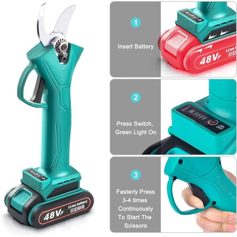 Foarfeca de gradina cu 2 acumulatori, pentru crengi si vita de vie,48 V