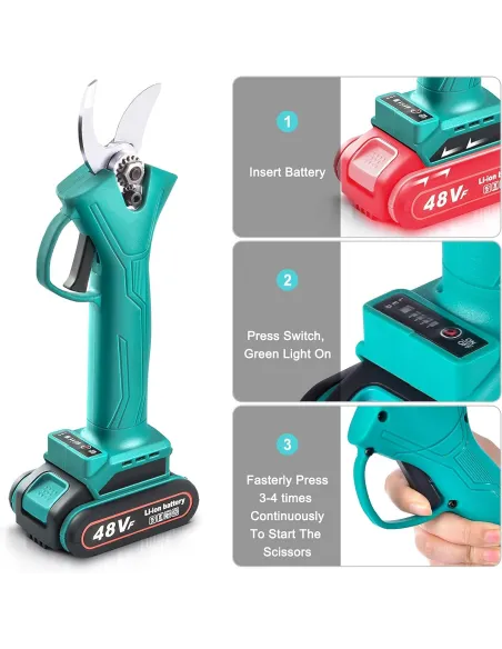 Foarfeca de gradina cu 2 acumulatori, pentru crengi si vita de vie,48 V