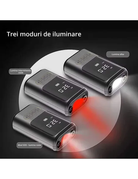 Compresor auto portabil digital aer wireless 7.4V, 50W,2 x 2000mAh lanterna LED, lumina SOS