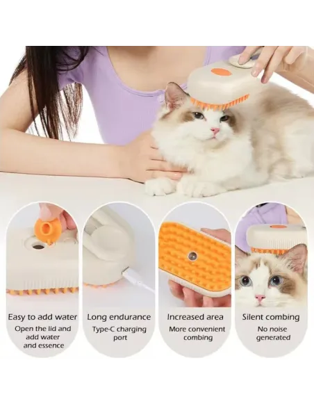 Perie cu aburi 3 in 1 pentru animale, maner rotativ 360