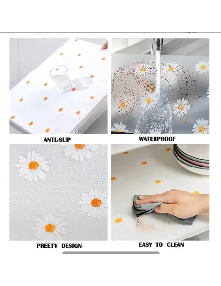 Folie de protectie pentru rafturi cu floricele albe 45 x 300cm