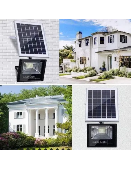 Proiector LED 100W cu panou solar, telecomanda