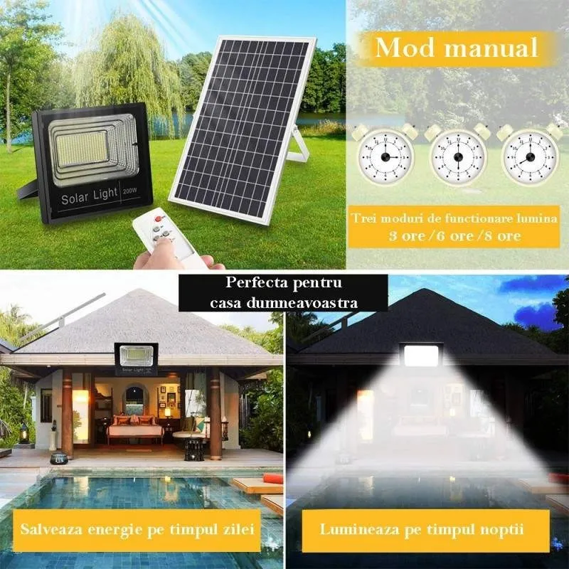 Proiector Solar 150W, Jortan cu Panou Solar Mare IP66