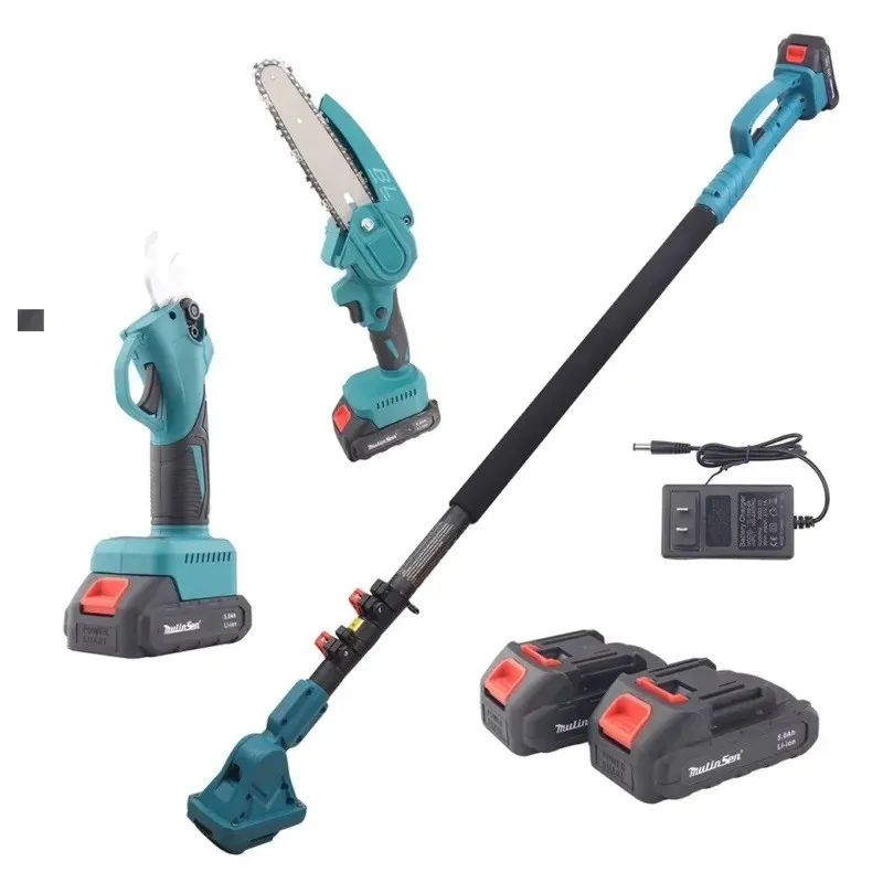 Set Foarfeca de Gradina și Mini Drujba 6 inch, 48V, 2 Acumulatori, Brat Telescopic 2 m, Unghi Reglabil de Taiere-09