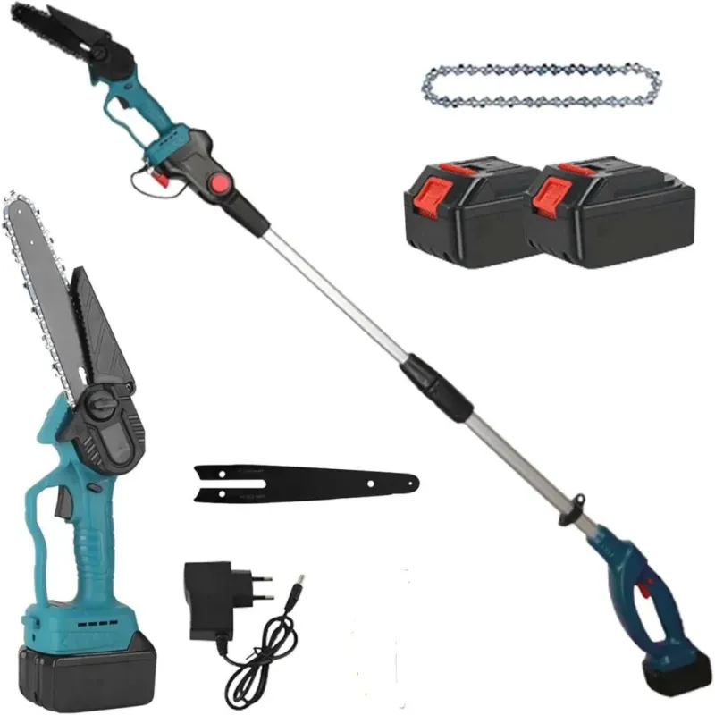 Set Foarfeca de Gradina și Mini Drujba 6 inch, 48V, 2 Acumulatori, Brat Telescopic 2 m, Unghi Reglabil de Taiere-09