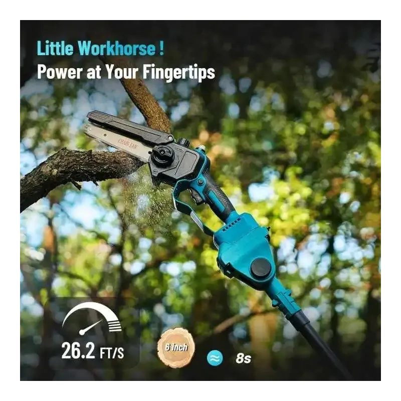 Set Foarfeca de Gradina și Mini Drujba 6 inch, 48V, 2 Acumulatori, Brat Telescopic 2 m, Unghi Reglabil de Taiere-09