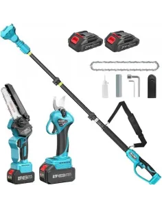 Set Foarfeca de Gradina și Mini Drujba 6 inch, 48V, 2 Acumulatori, Brat Telescopic 2 m, Unghi Reglabil de Taiere-09