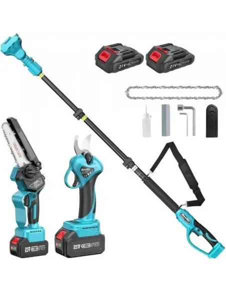 Set Foarfeca de Gradina și Mini Drujba 6 inch, 48V, 2 Acumulatori, Brat Telescopic 2 m, Unghi Reglabil de Taiere-09