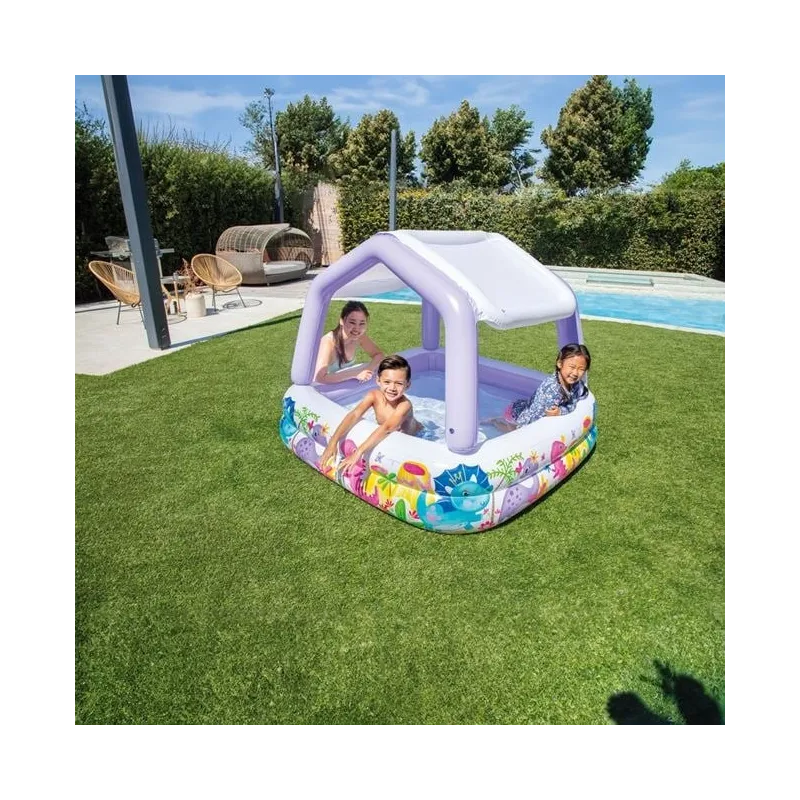 Piscina copii cu acoperis culoare violet 157×157×122 cm