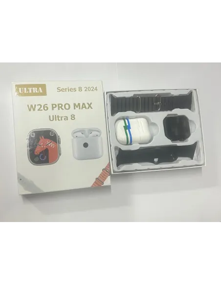 Ceas inteligent W26 Ultra Max negru cu căști