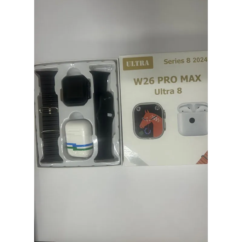 Ceas inteligent W26 Ultra Max negru cu căști