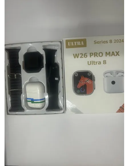 Ceas inteligent W26 Ultra Max negru cu căști