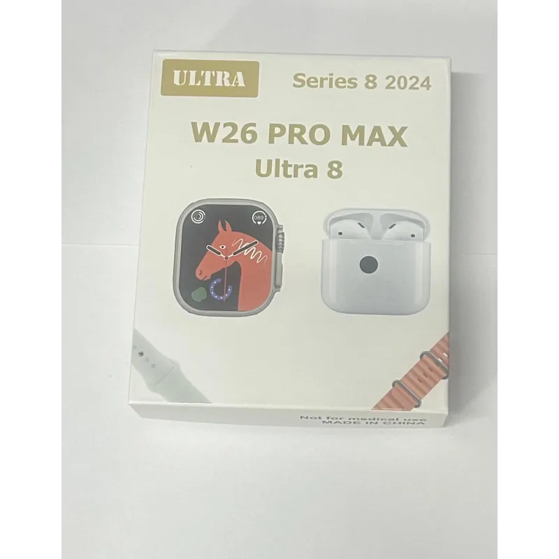 Ceas inteligent W26 Ultra Max negru cu căști