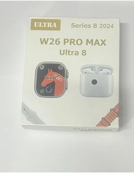 Ceas inteligent W26 Ultra Max negru cu căști