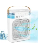 Mini răcitor de aer portabil 4 in 1 cu umidificator LED 7 Culori, Timer și 3 Viteze, alimentare USB