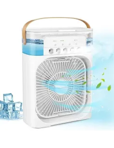 Mini răcitor de aer portabil 4 in 1 cu umidificator LED 7 Culori, Timer și 3 Viteze, alimentare USB