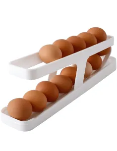 Organizator oua pentru frigider cu 2 nivele, rulare automata, simplu si practic, alb 2