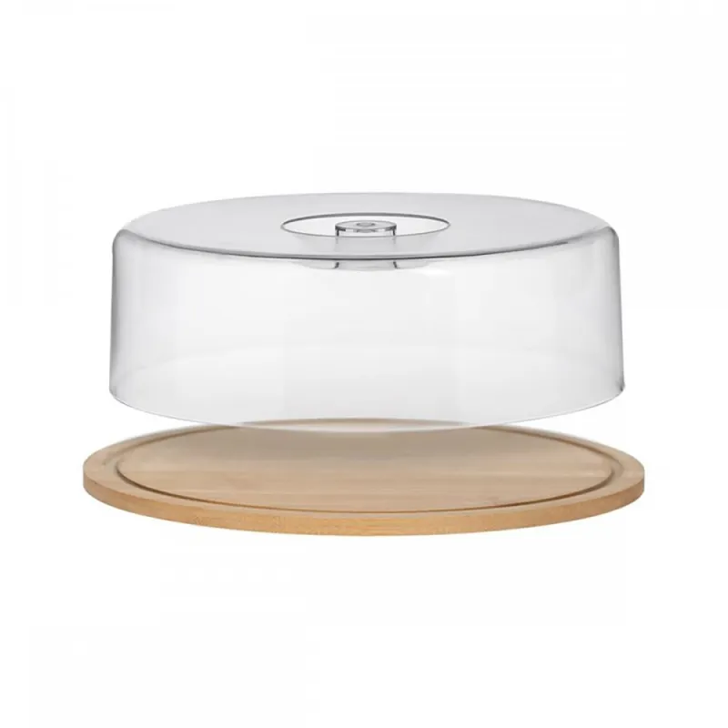 Suport din bambus pentru tort,capac plastic