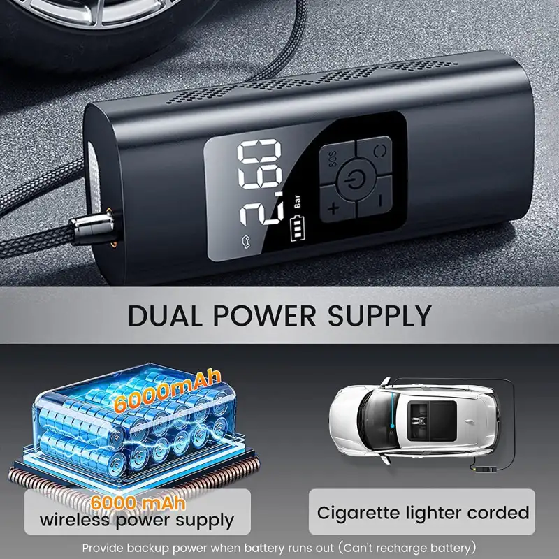 Compresor Auto portabil F7112, Wireless,Afisaj LED, Negru