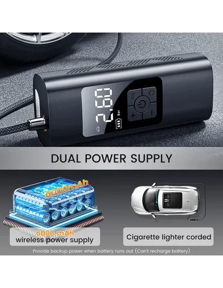 Compresor Auto portabil F7112, Wireless,Afisaj LED, Negru