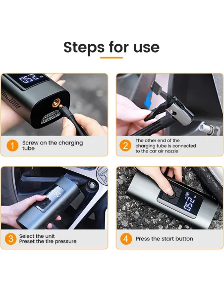 Compresor Auto portabil F7112, Wireless,Afisaj LED, Negru