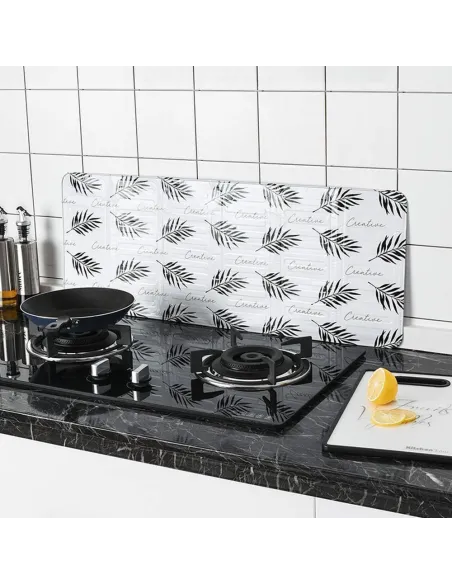 Set 2 x Protectie aragaz antistropire pentru gatit alb model frunza