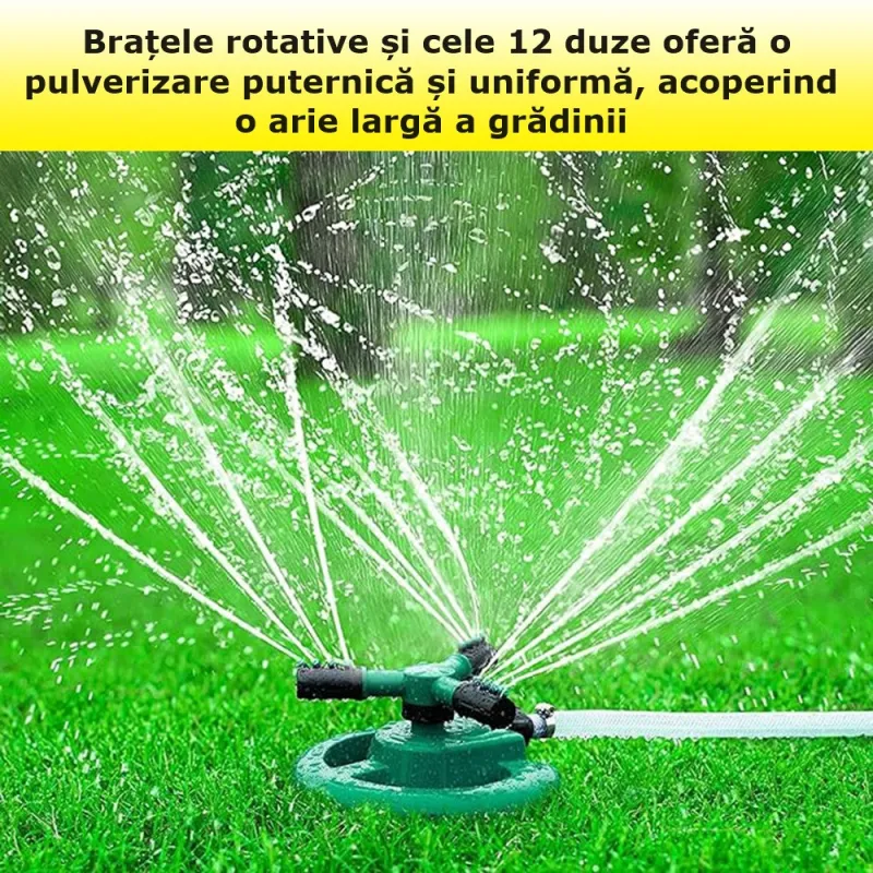 Aspersor pentru gradina cu 3 Brate, 12 Duze pulverizare, 360 Grade