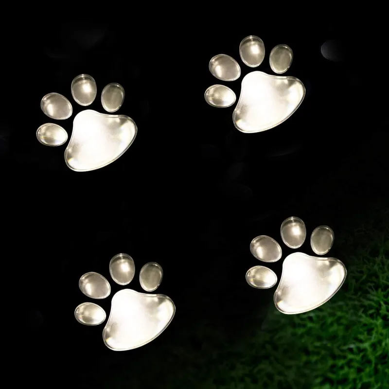 Set 4 Lămpi Solare Paw Print – Iluminare Decorativă cu Labuțe