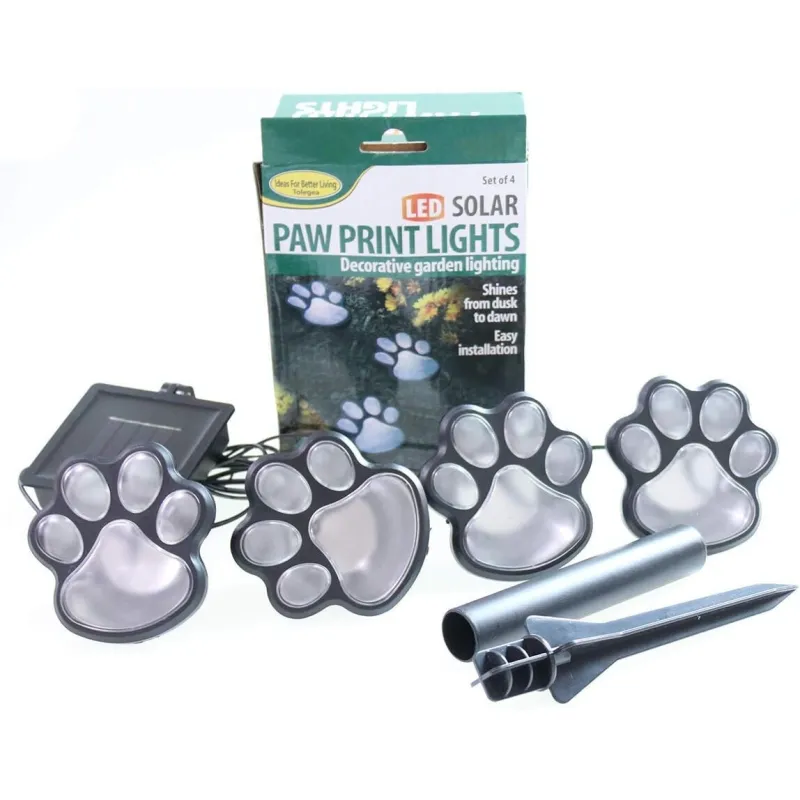 Set 4 Lămpi Solare Paw Print – Iluminare Decorativă cu Labuțe