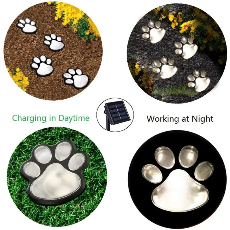 Set 4 Lămpi Solare Paw Print – Iluminare Decorativă cu Labuțe