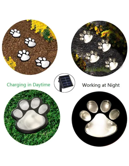 Set 4 Lămpi Solare Paw Print – Iluminare Decorativă cu Labuțe