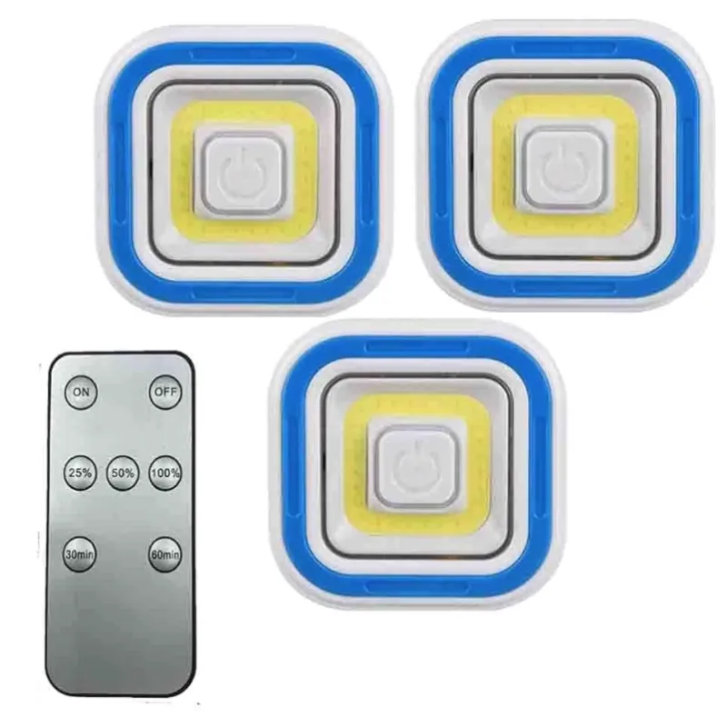 Set 3 lampi LED COB patrate cu telecomanda