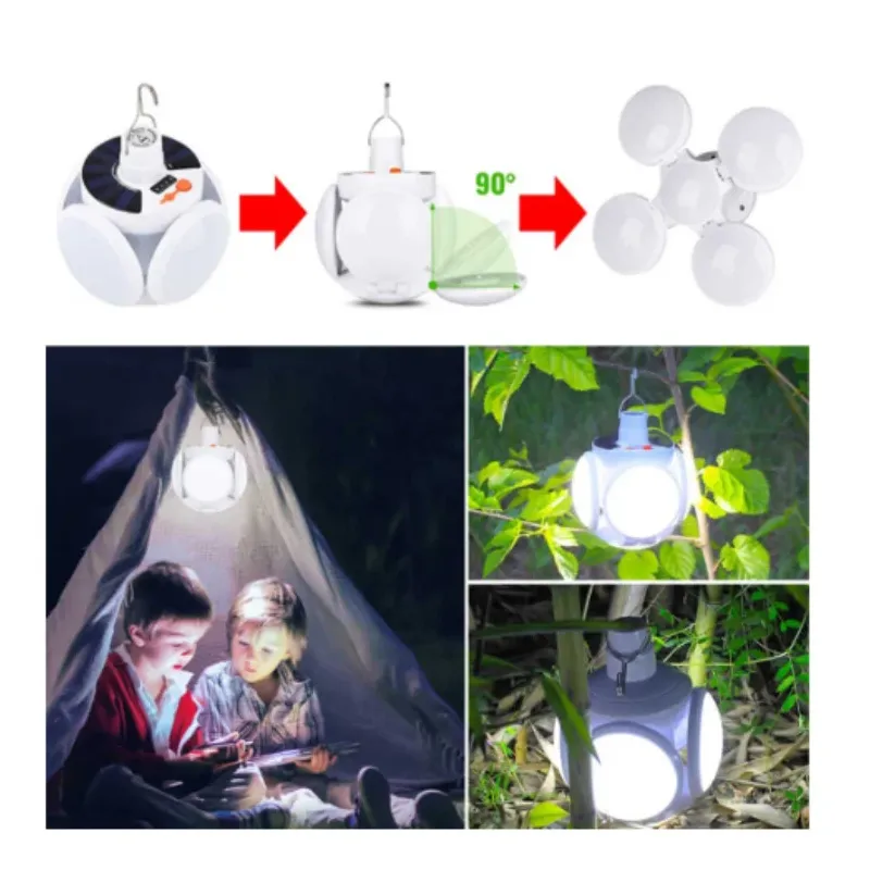 Lampa solara, pliabila, prindere carlig cu 5 moduri de iluminare culoare alb