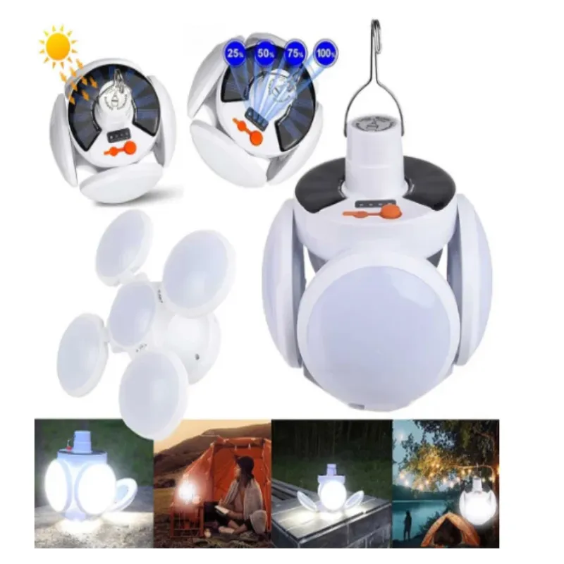 Lampa solara, pliabila, prindere carlig cu 5 moduri de iluminare culoare alb