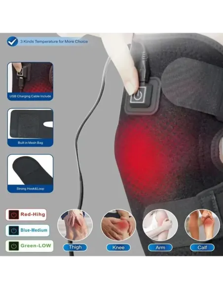 Genunchieră cu Încălzire Electrică, Flexibilă, Port USB, Culoare Neagră