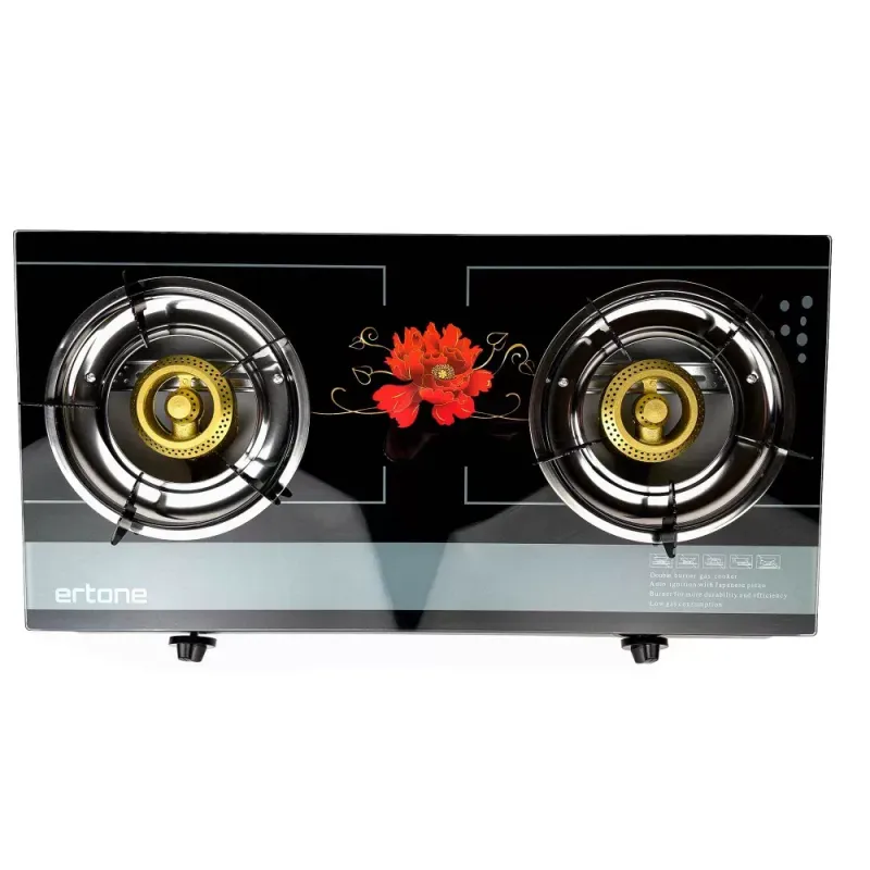 Aragaz ERTONE MN-1102, 2 Arzatoare din fonta, sticla securizata, aprindere pe quartz, negru,