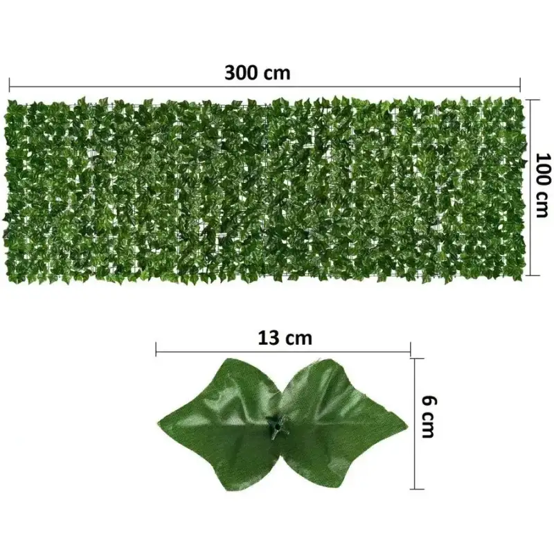 Gard artificial verde cu frunze, 300x100cm