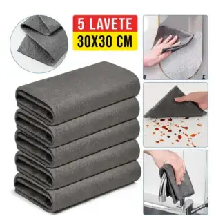 Set 5 Lavete Magice Microfibra 30x30 | Curățare Fără Scame