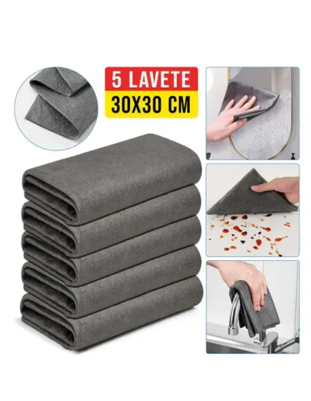 Set 5 Lavete Magice Microfibra 30x30 | Curățare Fără Scame