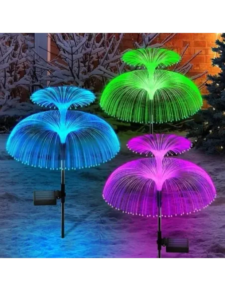 Set 4 x Lampa solara tip meduza cu fibra optica LED RGB